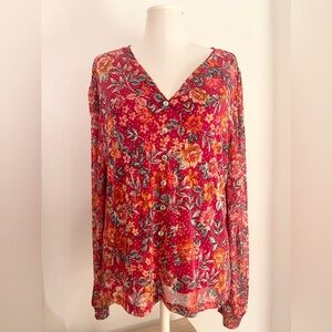 By Design *Like New* Women’s Red Floral Button Down Blouse Top | Size XL